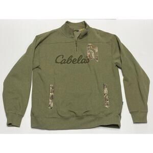 Cabelas Mens Green Jacket Mock Neck Zipped Pockets Long Sleeve Size Large